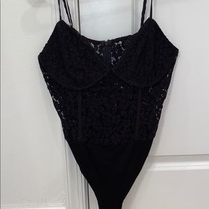 Bardot lace black bodysuit